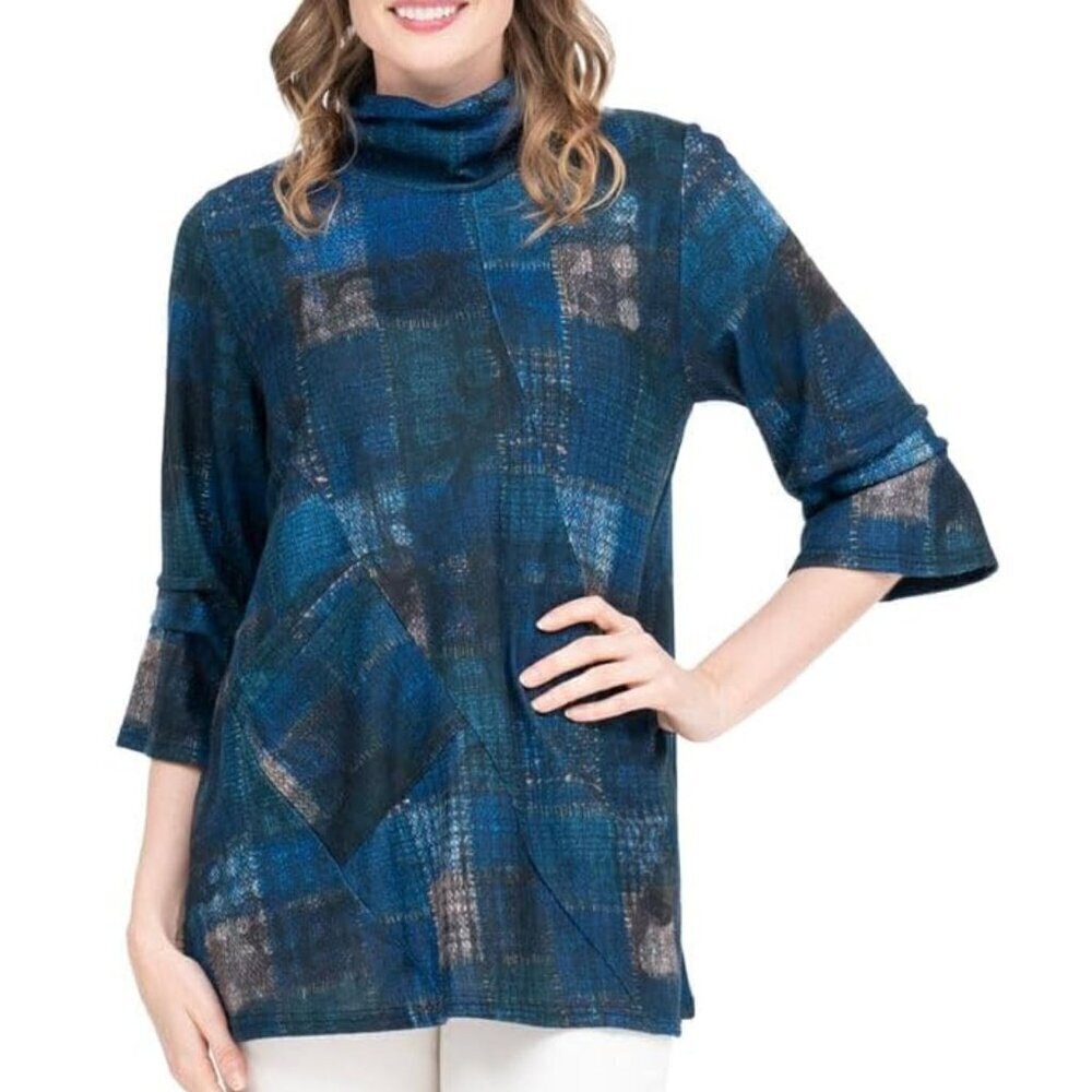 Damee Blue Fleece Knit Turtleneck Tunic Top